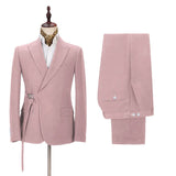 Chic Pink Men's Casual Suit for Prom Buckle Button Formal Groomsmen Suit for Wedding-Ballbella
