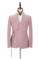 Chic Pink Men's Casual Suit for Prom Buckle Button Formal Groomsmen Suit for Wedding-Ballbella