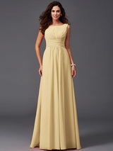 Chic Ruffles Sleeveless Long Chiffon Bridesmaid Dresses-Ballbella