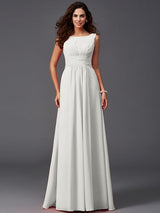 Chic Ruffles Sleeveless Long Chiffon Bridesmaid Dresses-Ballbella