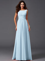 Chic Ruffles Sleeveless Long Chiffon Bridesmaid Dresses-Ballbella