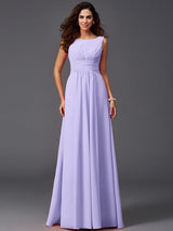 Chic Ruffles Sleeveless Long Chiffon Bridesmaid Dresses-Ballbella