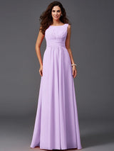 Chic Ruffles Sleeveless Long Chiffon Bridesmaid Dresses-Ballbella
