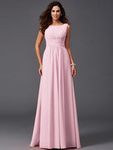 Chic Ruffles Sleeveless Long Chiffon Bridesmaid Dresses-Ballbella