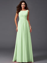 Chic Ruffles Sleeveless Long Chiffon Bridesmaid Dresses-Ballbella