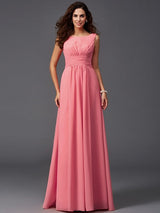 Chic Ruffles Sleeveless Long Chiffon Bridesmaid Dresses-Ballbella
