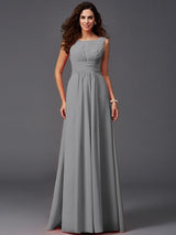 Chic Ruffles Sleeveless Long Chiffon Bridesmaid Dresses-Ballbella