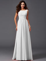 Chic Ruffles Sleeveless Long Chiffon Bridesmaid Dresses-Ballbella