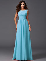Chic Ruffles Sleeveless Long Chiffon Bridesmaid Dresses-Ballbella
