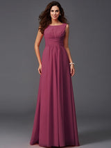 Chic Ruffles Sleeveless Long Chiffon Bridesmaid Dresses-Ballbella
