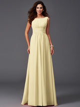 Chic Ruffles Sleeveless Long Chiffon Bridesmaid Dresses-Ballbella
