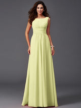 Chic Ruffles Sleeveless Long Chiffon Bridesmaid Dresses-Ballbella