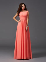 Chic Ruffles Sleeveless Long Chiffon Bridesmaid Dresses-Ballbella