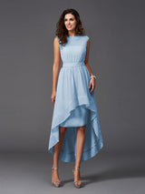Chic Sash/Ribbon/Belt Sleeveless High Low Chiffon Bridesmaid Dresses-Ballbella