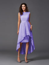 Chic Sash/Ribbon/Belt Sleeveless High Low Chiffon Bridesmaid Dresses-Ballbella