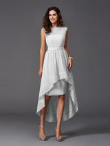 Chic Sash/Ribbon/Belt Sleeveless High Low Chiffon Bridesmaid Dresses-Ballbella