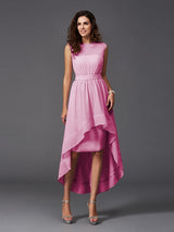 Chic Sash/Ribbon/Belt Sleeveless High Low Chiffon Bridesmaid Dresses-Ballbella