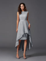 Chic Sash/Ribbon/Belt Sleeveless High Low Chiffon Bridesmaid Dresses-Ballbella