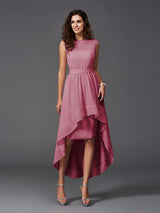Chic Sash/Ribbon/Belt Sleeveless High Low Chiffon Bridesmaid Dresses-Ballbella