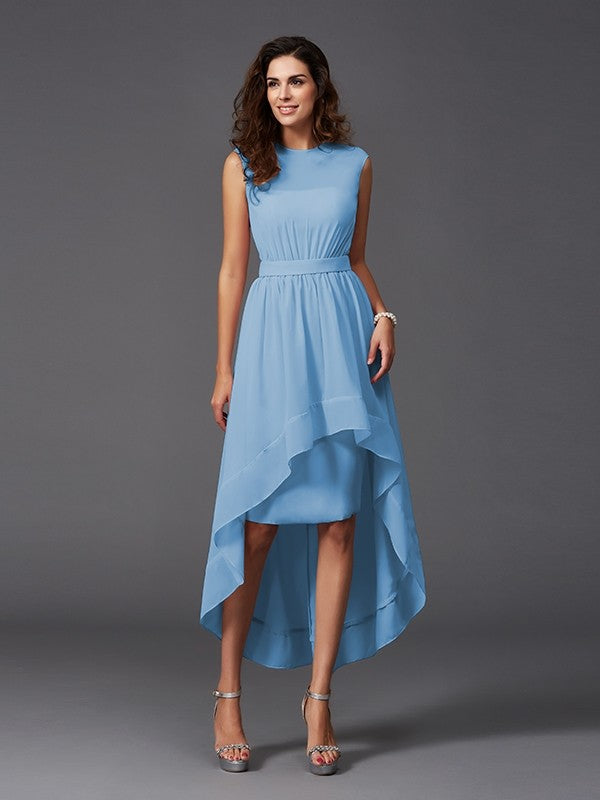 bridesmaid dresses asymmetrical hem One-Shoulder Chiffon A-Line Bridesmaid Dress in Ice
