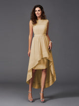 Chic Sash/Ribbon/Belt Sleeveless High Low Chiffon Bridesmaid Dresses-Ballbella
