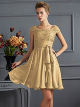 Chic Short Sleeves Lace Short Chiffon Bridesmaid Dresses-Ballbella