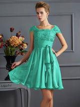 Chic Short Sleeves Lace Short Chiffon Bridesmaid Dresses-Ballbella