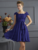 Chic Short Sleeves Lace Short Chiffon Bridesmaid Dresses-Ballbella