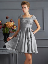 Chic Short Sleeves Lace Short Chiffon Bridesmaid Dresses-Ballbella