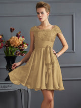Chic Short Sleeves Lace Short Chiffon Bridesmaid Dresses-Ballbella