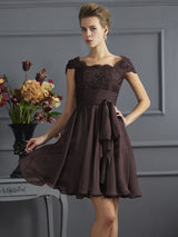 Chic Short Sleeves Lace Short Chiffon Bridesmaid Dresses-Ballbella