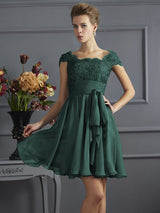 Chic Short Sleeves Lace Short Chiffon Bridesmaid Dresses-Ballbella