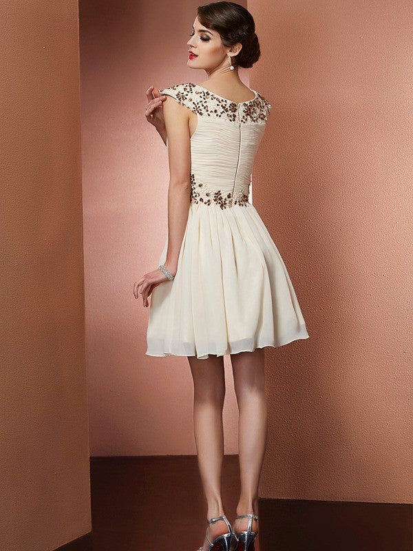 beaded bridesmaid dresses short Classy Sleeveless One Shoulders Beading Short Chiffon Bridesmaid Dresses