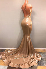 Chic Spaghetti Strap Gold Prom Dress, Sleeveless Prom Party Gowns-Ballbella