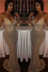 Chic Strapless Sleeveless Sweep Train Mermaid Prom Dresses-Ballbella