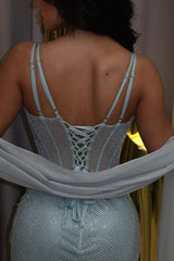 Chic Sweetheart Spaghetti-Strap Sleeveless Mermaid Prom Dresses Sheath With Lace-Up Back-Ballbella