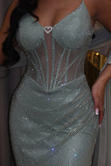 Chic Sweetheart Spaghetti-Strap Sleeveless Mermaid Prom Dresses Sheath With Lace-Up Back-Ballbella