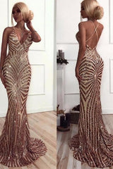 Chic V-Neck Mermaid Prom Party Gowns| Sequins Long Evening Dress-Ballbella