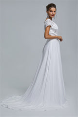 Chiffon A-line Portrait V-neck Applique Floor-length Sleeveless Wedding Dress Cover-Ballbella
