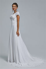 Chiffon A-line Portrait V-neck Applique Floor-length Sleeveless Wedding Dress Cover-Ballbella