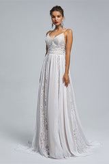 Chiffon A-line V-neck Applique Floor-length Sleeveless Backless Wedding Dress Cover-Ballbella