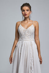 Chiffon A-line V-neck Applique Floor-length Sleeveless Backless Wedding Dress Cover-Ballbella