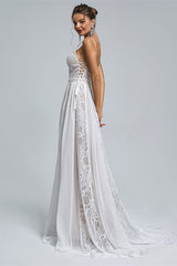 Chiffon A-line V-neck Applique Floor-length Sleeveless Backless Wedding Dress Cover-Ballbella