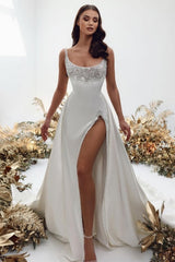 Chraming Square Sleeveless Wedding Dress with pearls-Ballbella