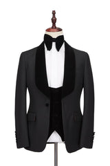 Claassic Stitching Velvet Shawl Lapel Black One Button Men Formal Wedding Suit Tuxedos Online-Ballbella