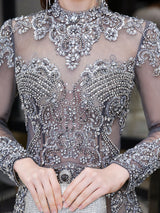 Classic Evening Dresses Mermaid Jewel Long Sleeve Floor Length Formal Dinner Dress-Ballbella