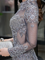 Classic Evening Dresses Mermaid Jewel Long Sleeve Floor Length Formal Dinner Dress-Ballbella