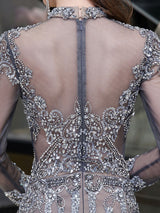 Classic Evening Dresses Mermaid Jewel Long Sleeve Floor Length Formal Dinner Dress-Ballbella