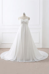 Classic Fabulous A line Chiffon Wedding Dresses Straps Appliques Lace Up Bridal Gowns-Ballbella