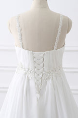 Classic Fabulous A line Chiffon Wedding Dresses Straps Appliques Lace Up Bridal Gowns-Ballbella